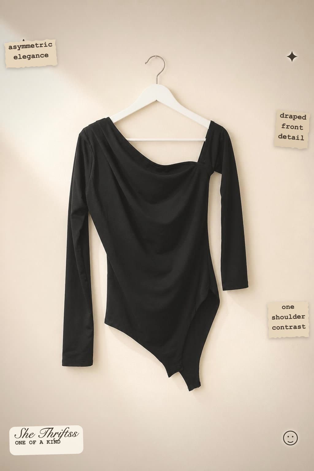 Asymmetric draped bodysuit