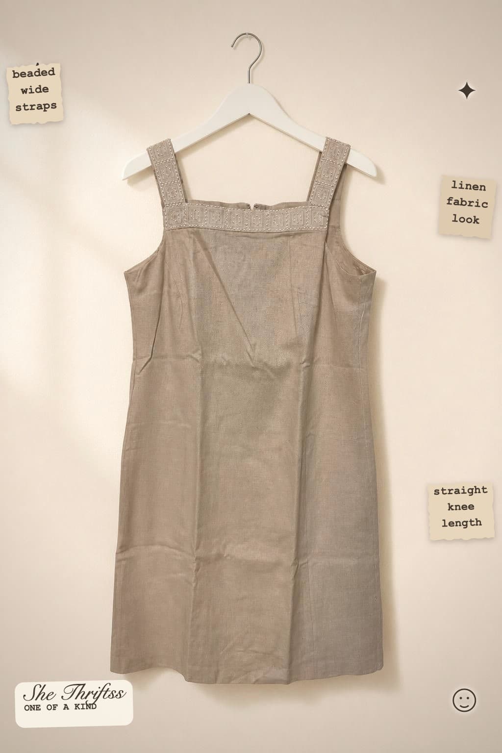 Beaded strap linen dress