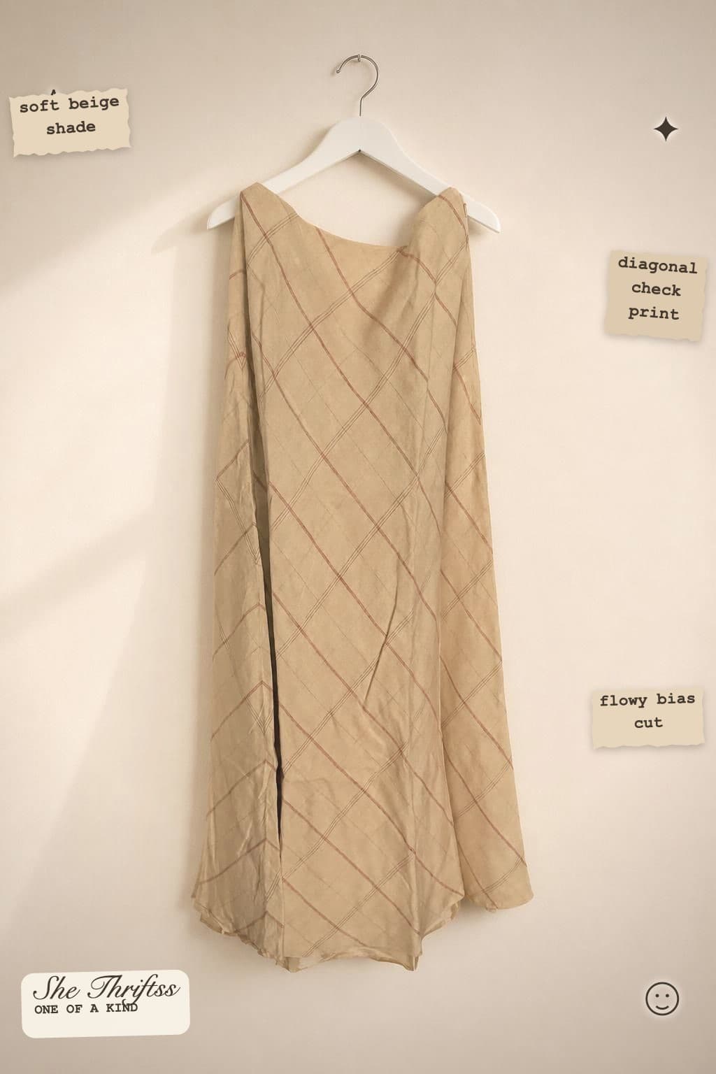 Beautiful Beige checked bias skirt