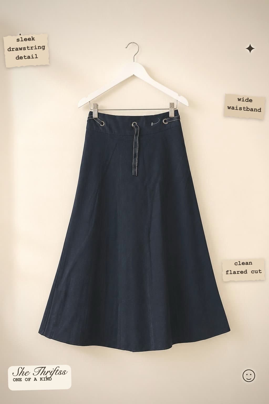 Black A-line skirt with drawstring