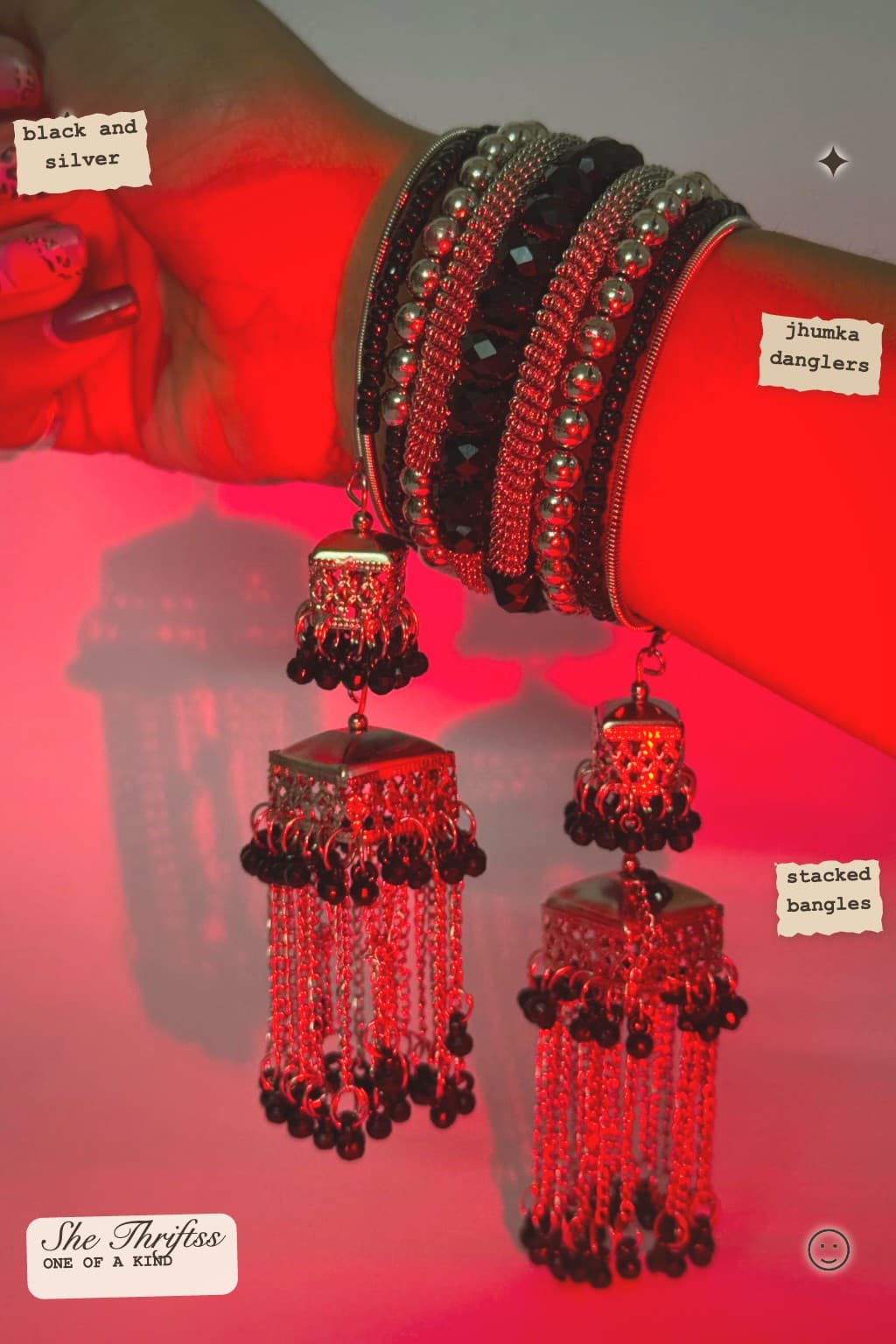 Black and silver jhumka bangles set