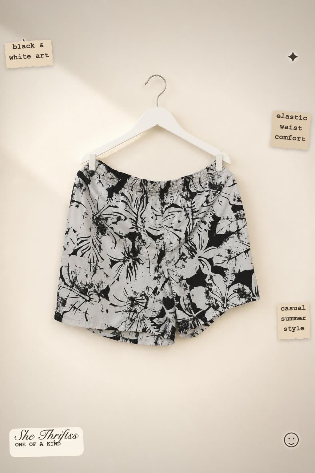 Black and white floral shorts
