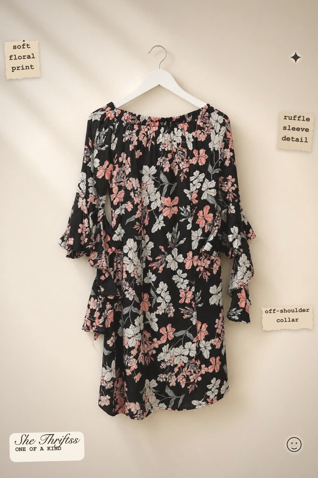 Black floral bardot dress