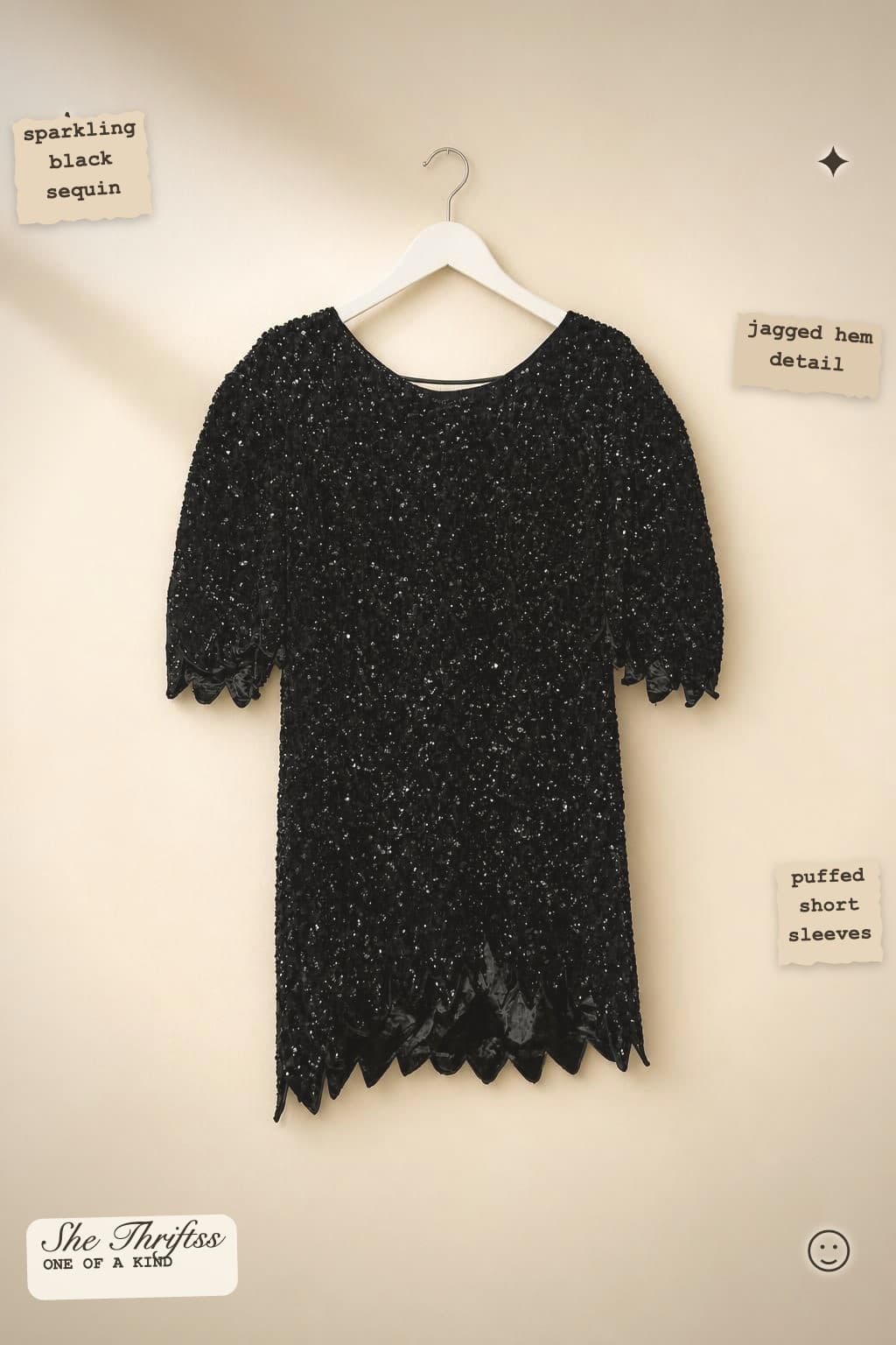 Black sequin evening dress