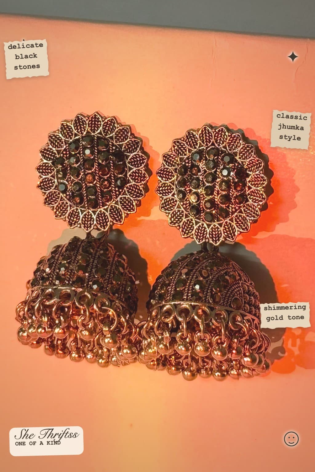 Black stone jhumka earrings