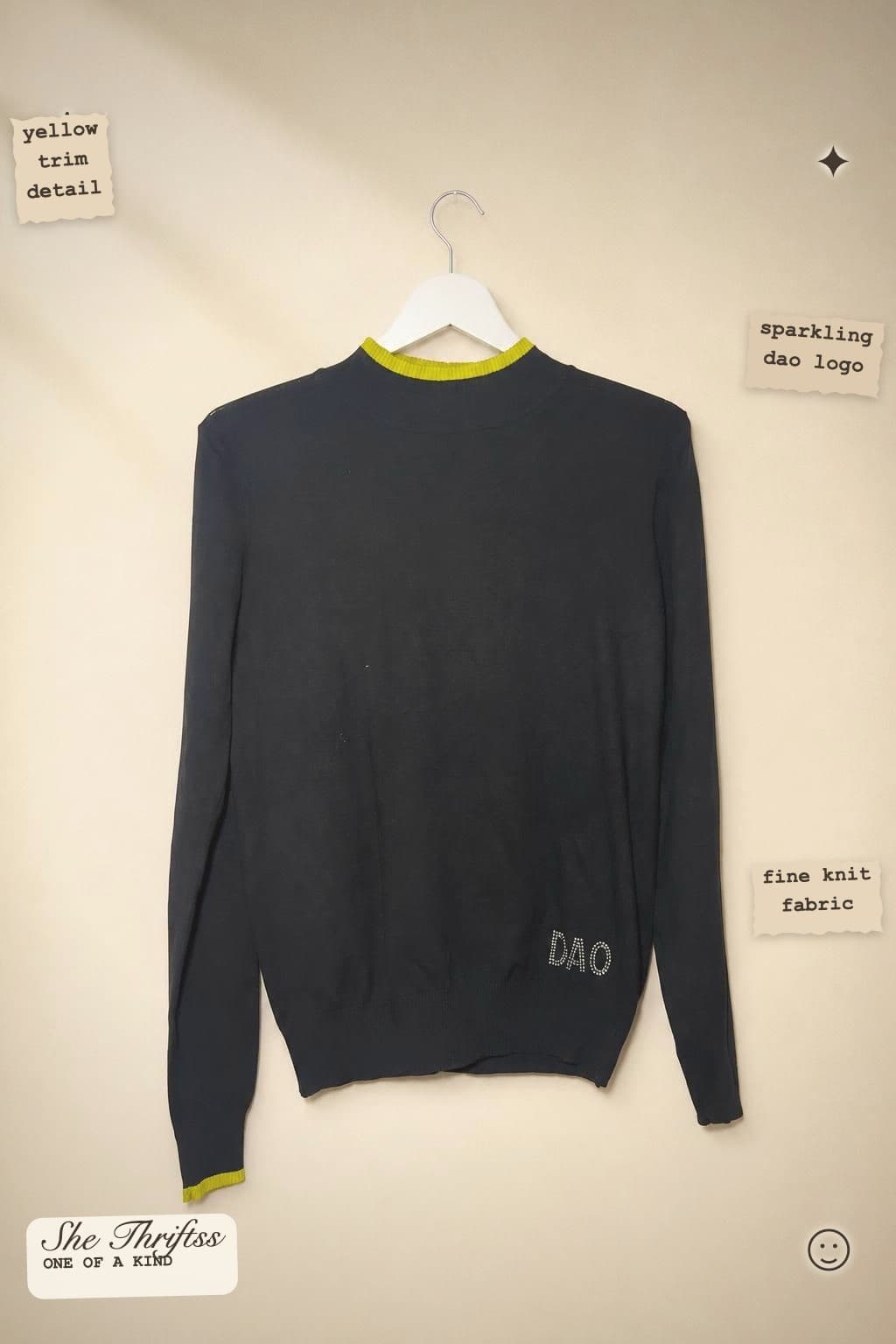 Black with yellow trim jumper