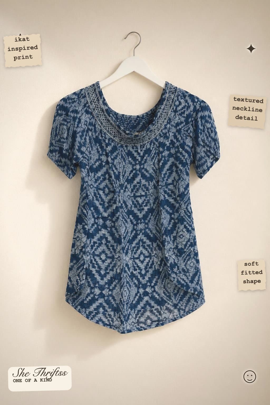 Blue Ikat Print Top