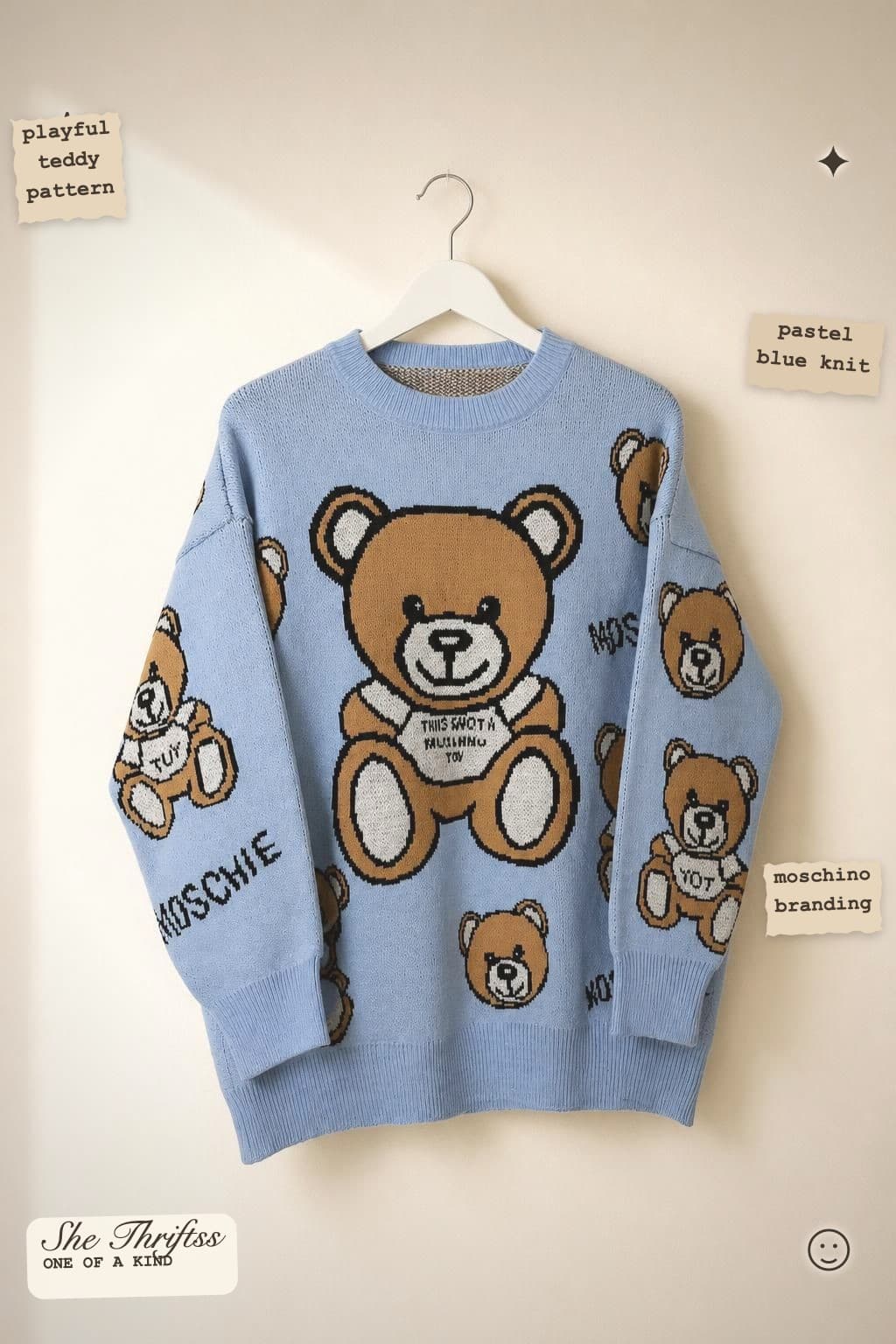 Blue teddy bear knit jumper