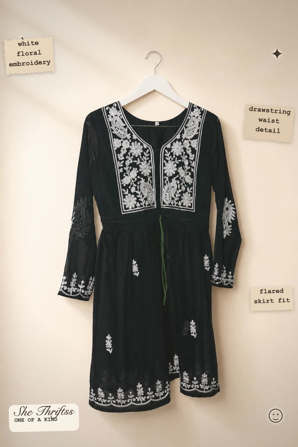 Dark green net embroidered tunic