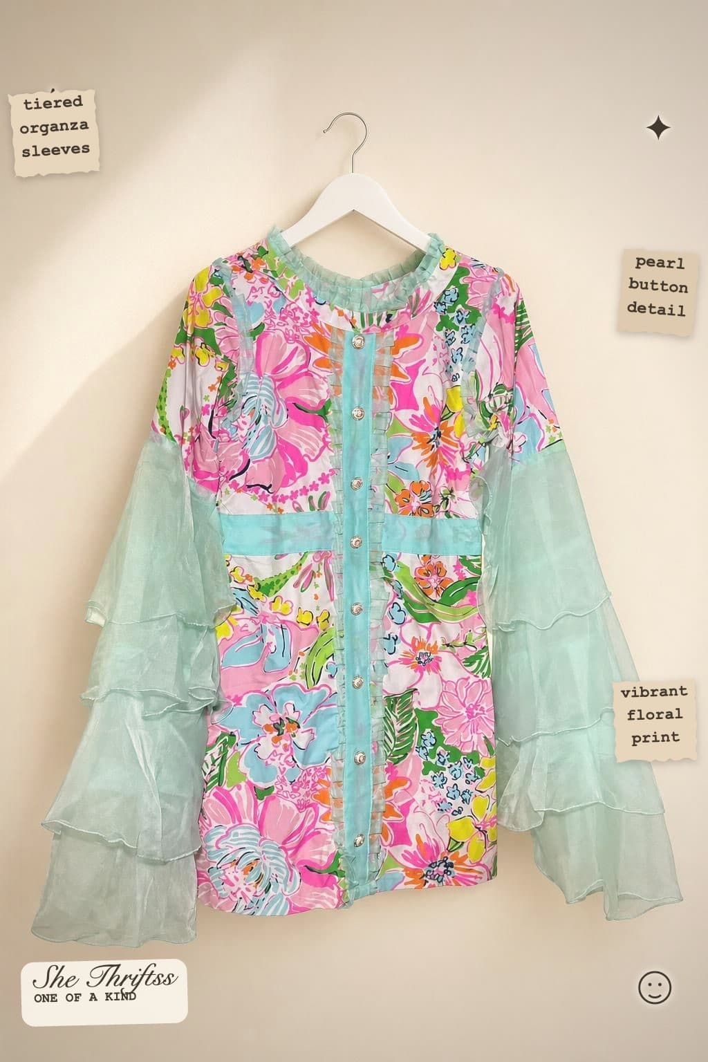 Floral ruffle sleeve tunic