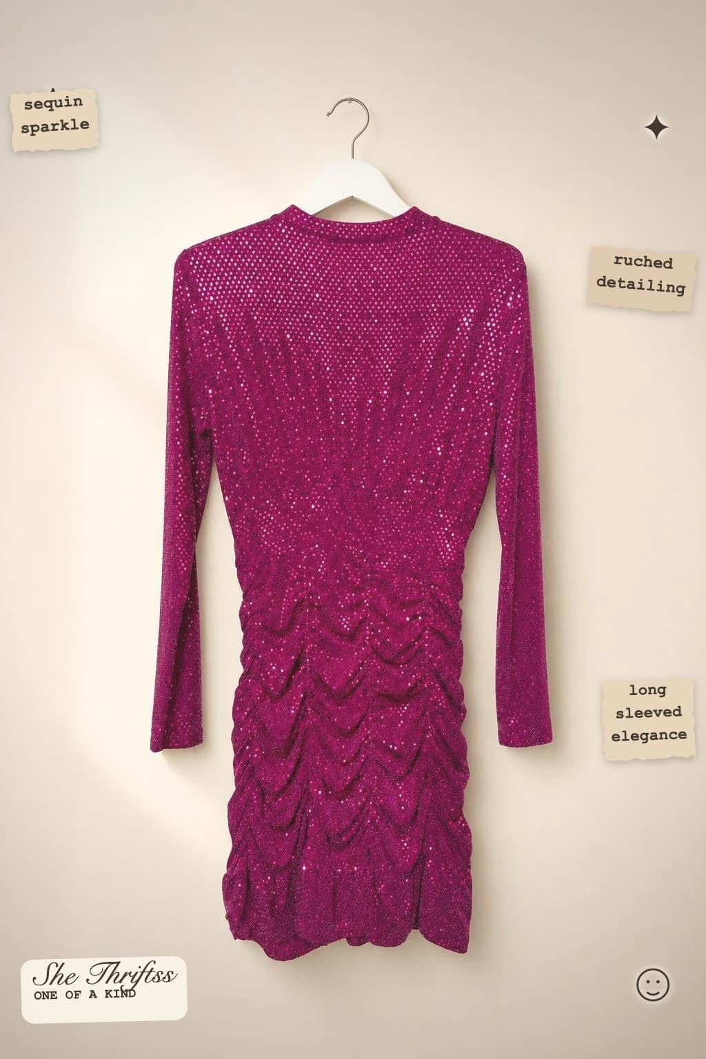 Fuchsia sequin ruched dress