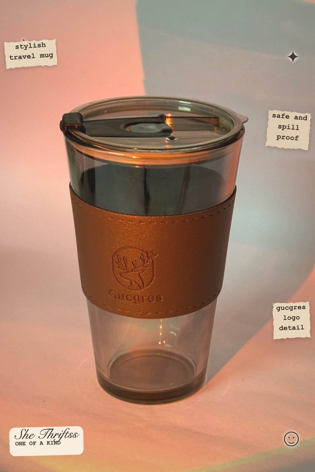 Glass Travel Mug with glass straw