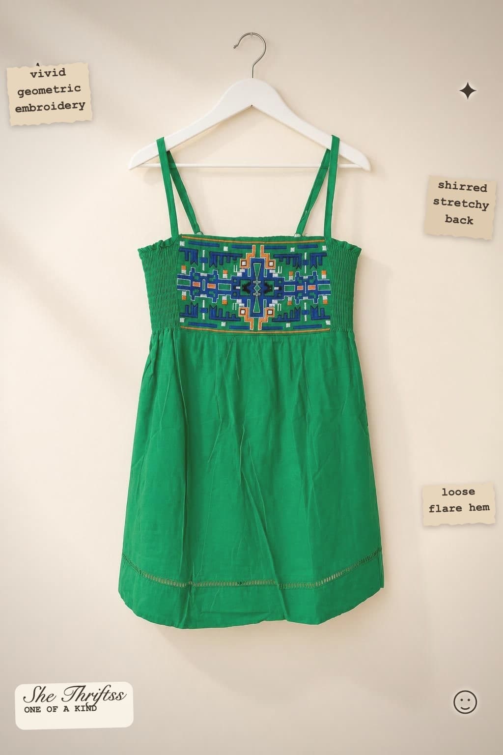 Green embroidered cami top