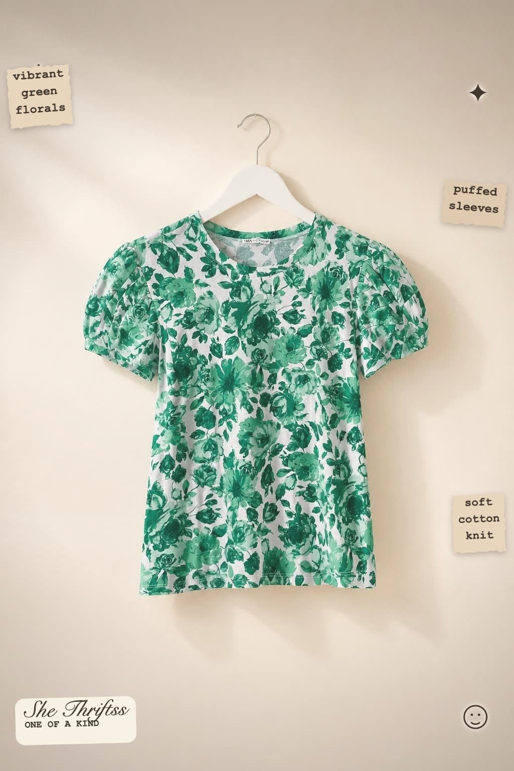 Green floral puff sleeved top