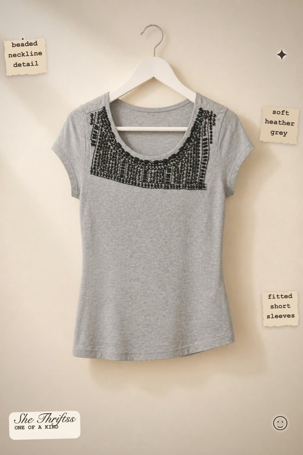 Grey tee with beaded yoke