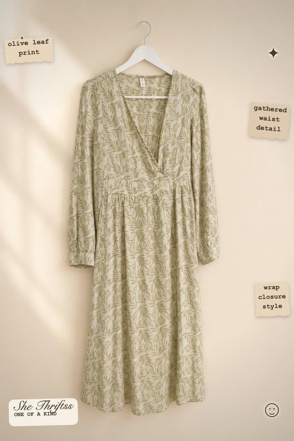 Leaf print midi wrap dress