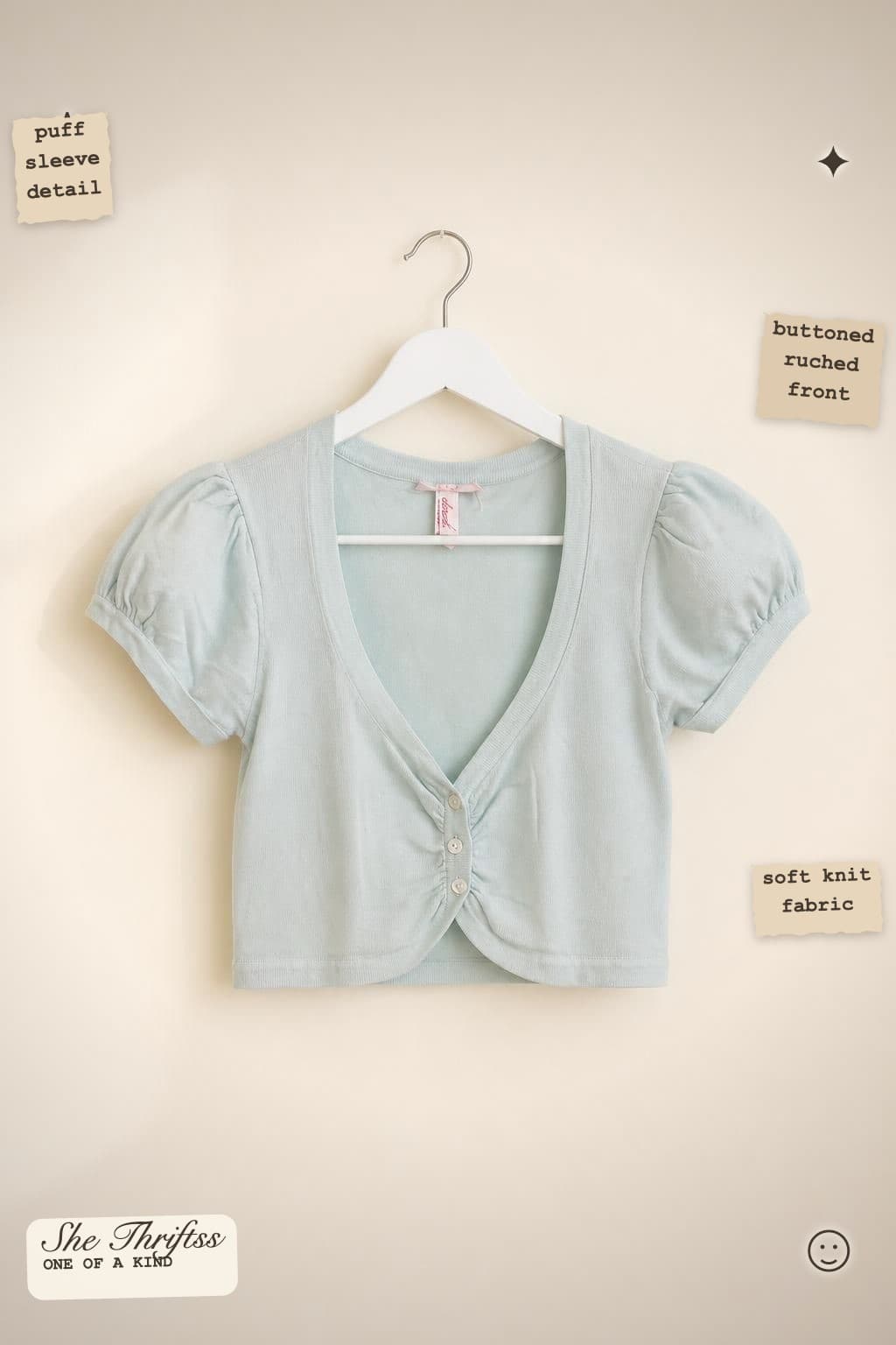 light blue puff sleeve ultra-crop top