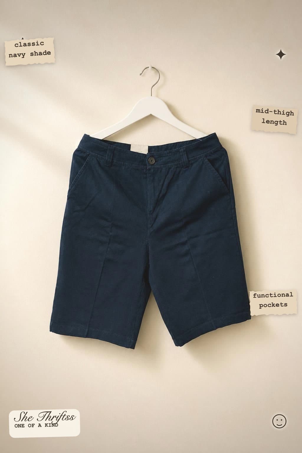 Mid-length navy shorts