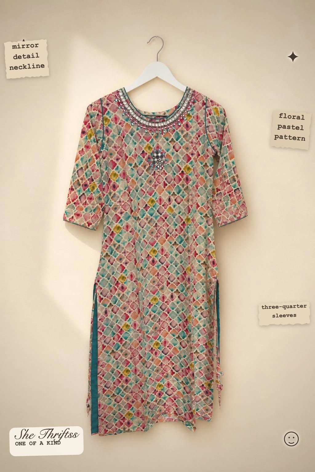 Mirror detail pastel kurta