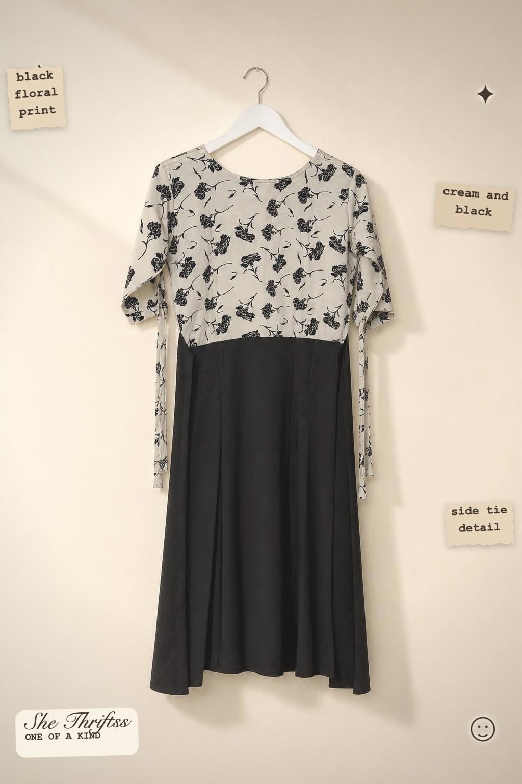 Monochrome floral tie sleeve kurta