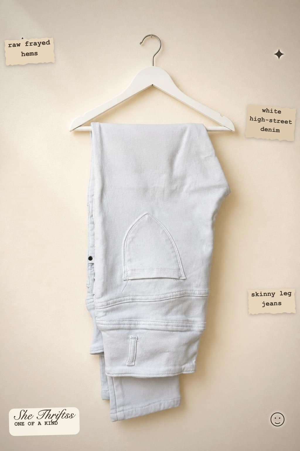 Raw edge white jeans