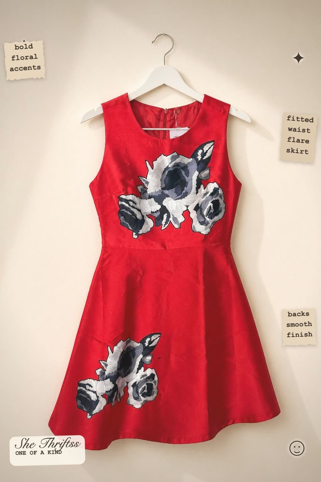 Red floral fit and flare dress