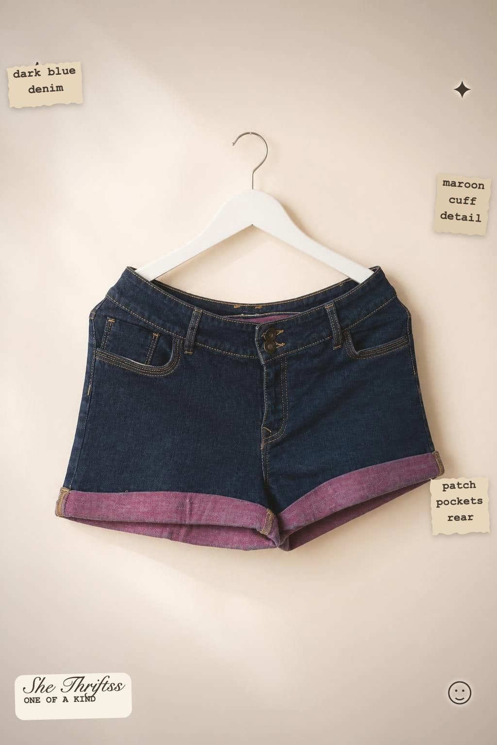 Reversible cuff denim shorts