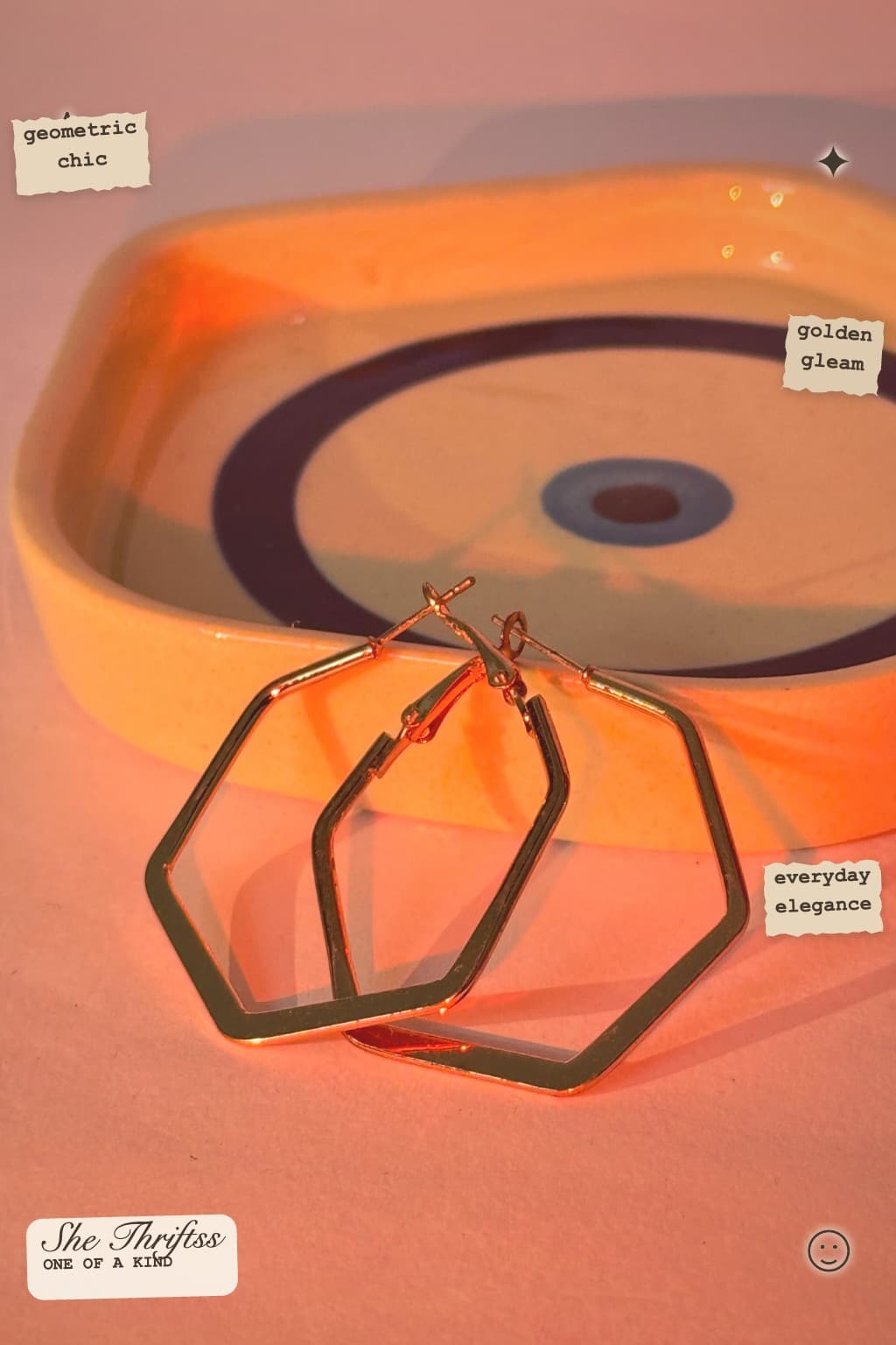 Rose Gold Hexagon Hoops