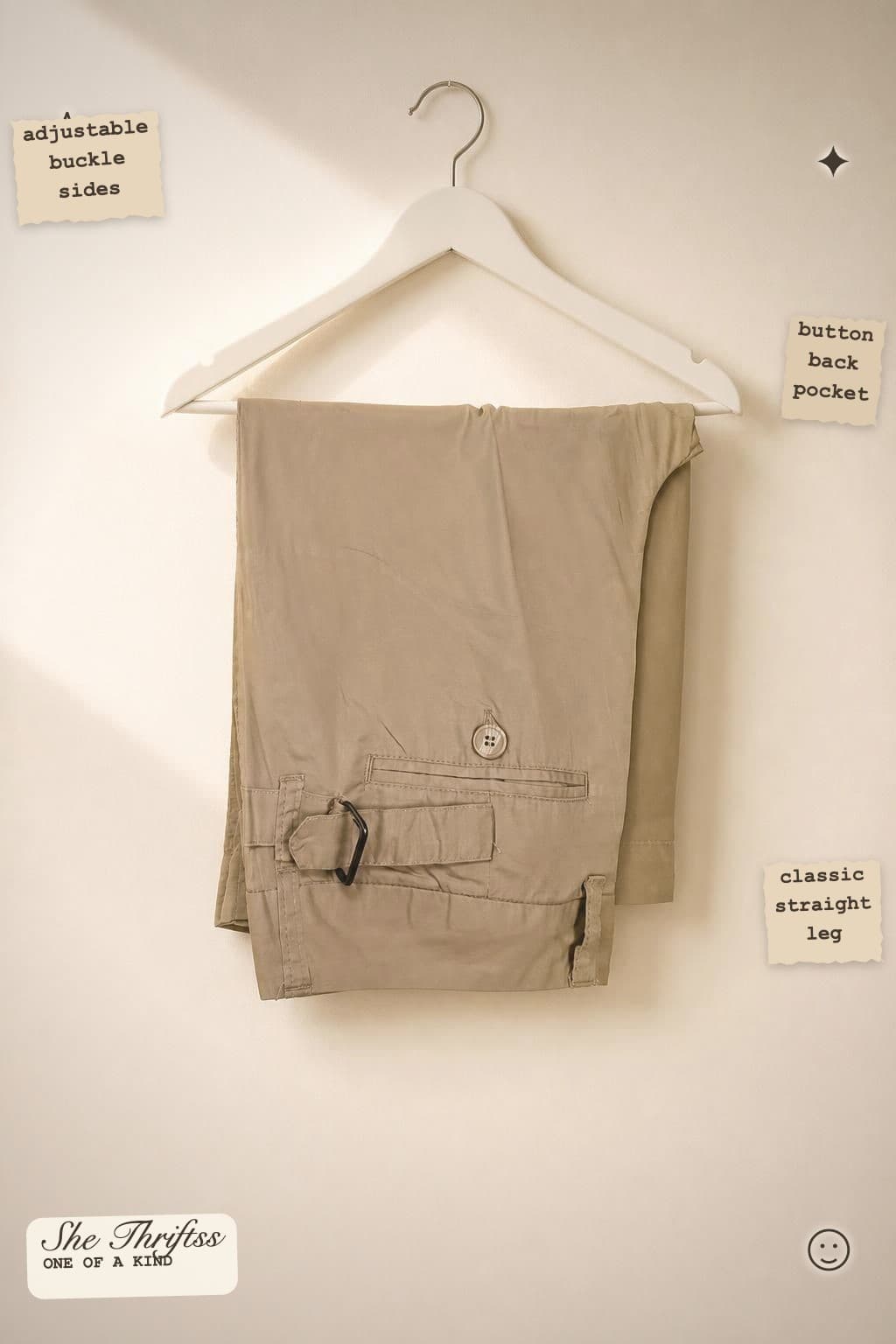 Sand buckle detail trousers