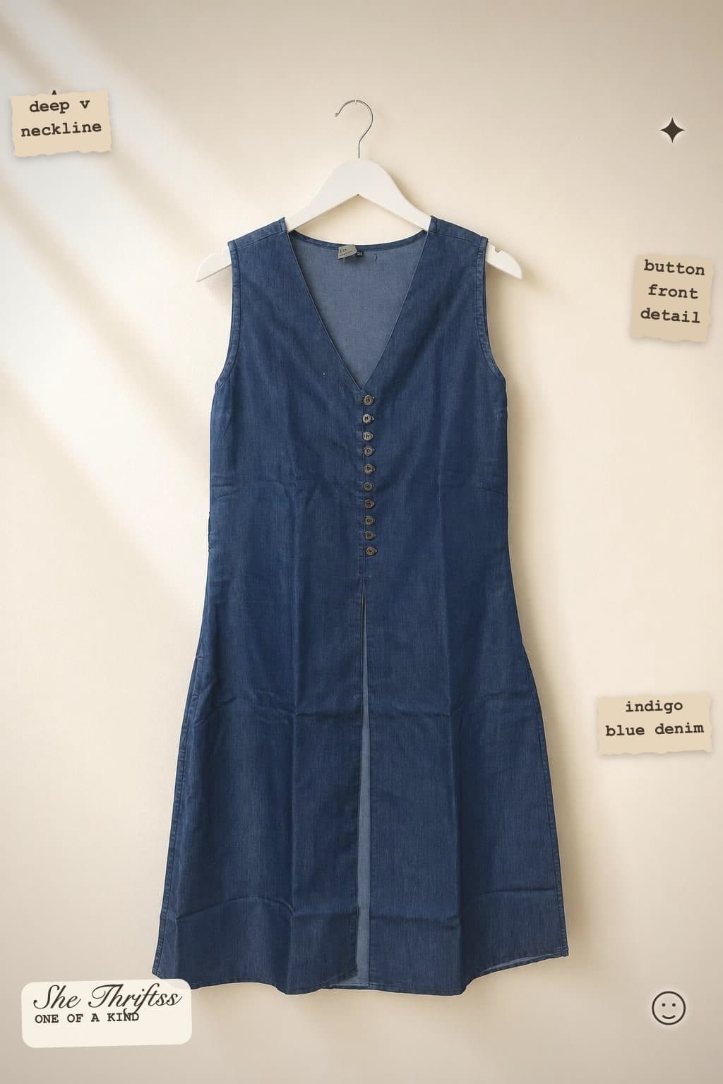 Sleeveless denim button dress