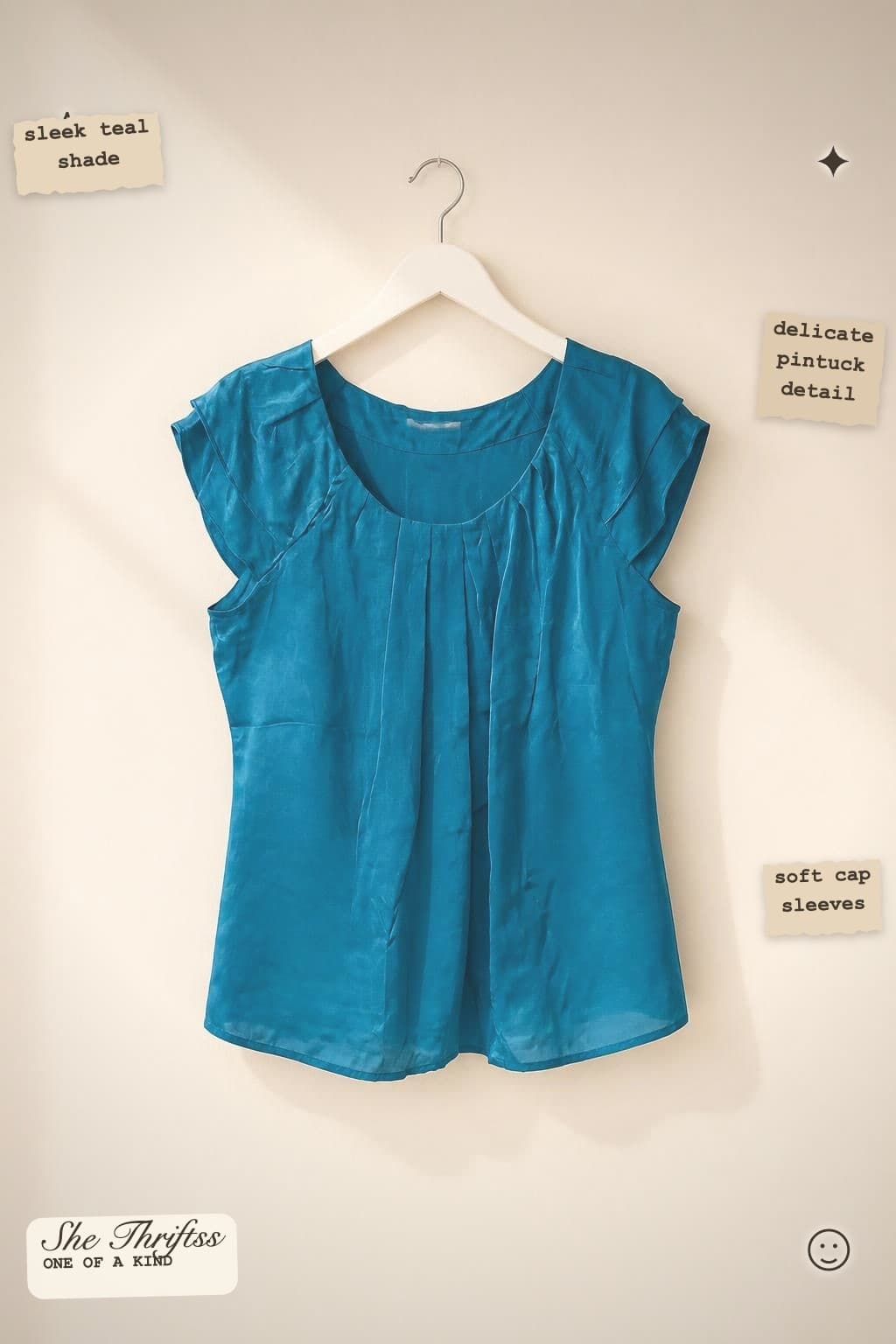 Teal cap sleeve slik top