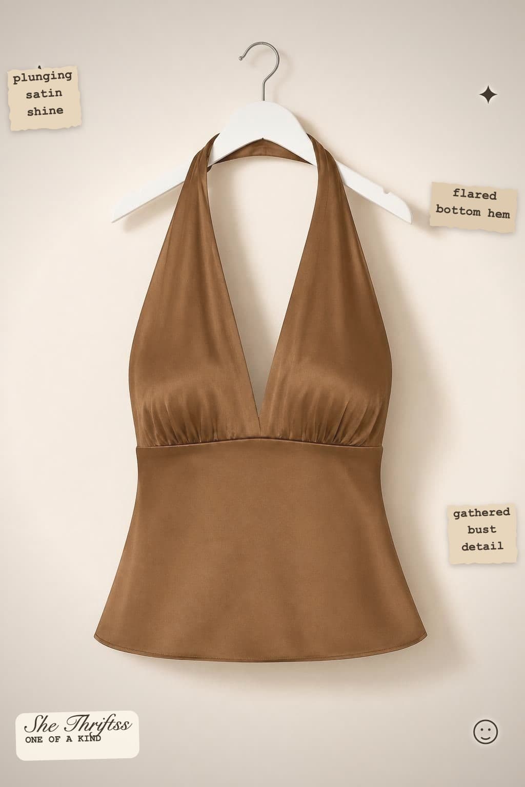 Y2K inspired satin halterneck top